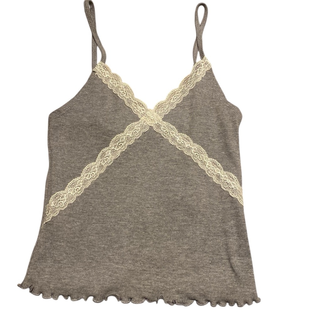NWT Topshop Gray Tank with white lace detail